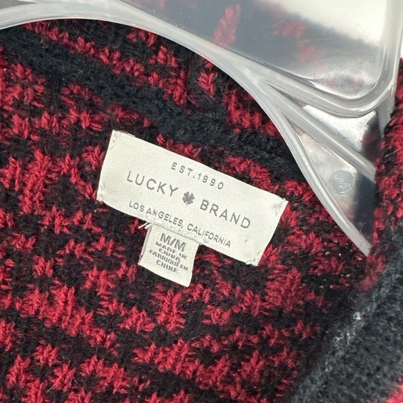 Lucky Brand Red & Black Wrap Cardigan Sz M Open Front Draped NWOT Brand $129 - Picture 2 of 4